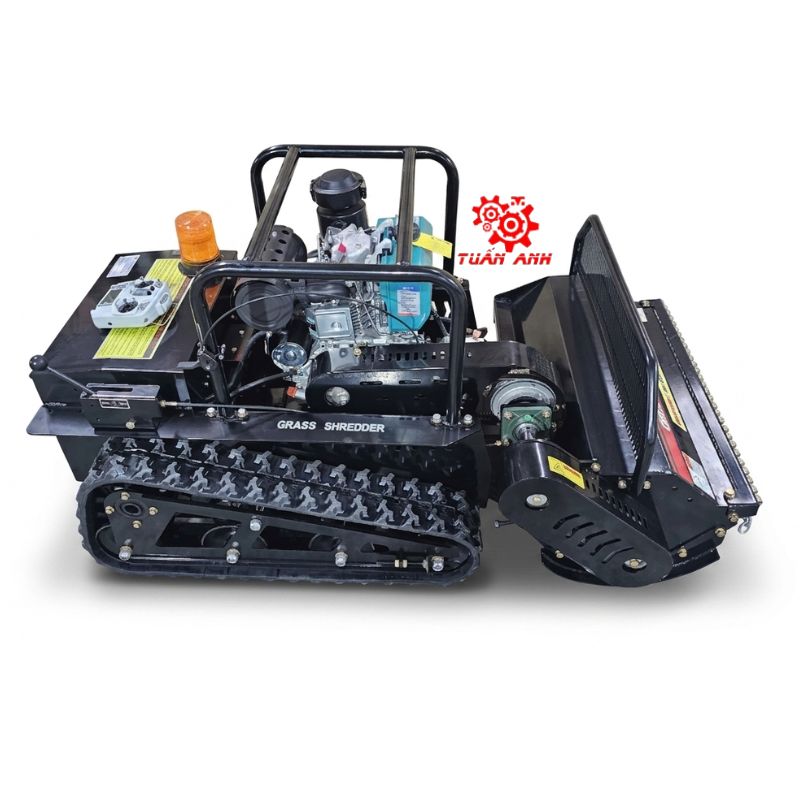 Robot Băm Cỏ Điều Khiển Từ Xa Yuchai 195F 15HP – Phiên Bản Nâng Hạ Trục Băm Bằng Tay, Trục 80cm